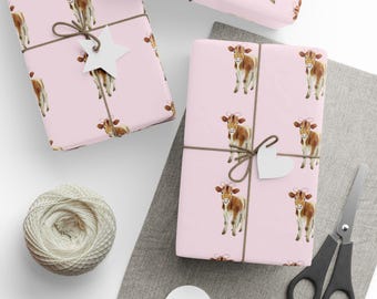 Cow Wrapping Paper - Watercolor Design, Gift Wrap Roll for Birthday, Christmas, Holidays, Arts and Crafts Supplies, Decorative Paper