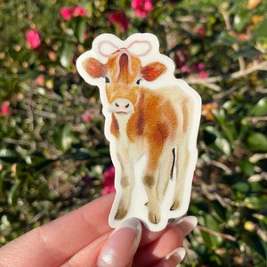 Watercolor Cow Hand Painted Drawn Waterproof And Dishwasher Safe Sticker Cute Laptop Waterbottle Decal Inspirational Cow Lover Gift