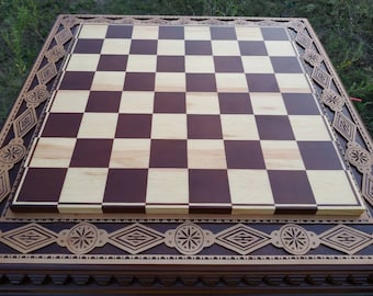 Wooden chess board, chess set wood handmade, birthday chess gift for husband, Carved wood chess board set rare unique chess board exclusive