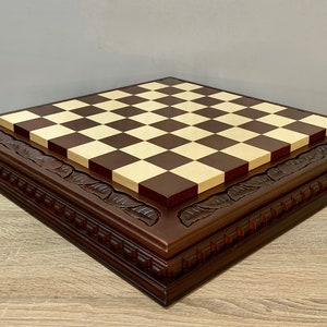Wooden Chess classical board, without pieces, wood carving handmade, family game unique exclusive chess Anniversary gift for husband, Dad