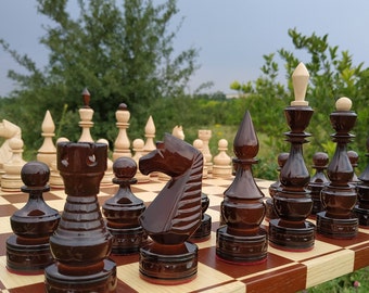 Chess pieces "Elite" stunning chess set large, gloss, wooden chess board set for family game handmade wood, Wedding gift chess personalized