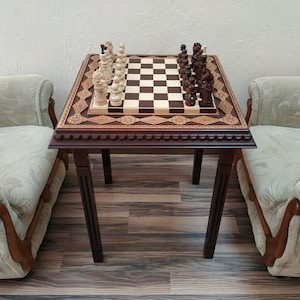 Chess set &quot;Waves of Aspiration&quot; table/board from ash wood +classical pieces &quot;Classic Lux&quot; handmade wooden  Christmas Аnniversary modern gift