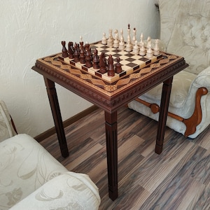 Chess set &quot;Waves of Aspiration&quot; table/board from ash wood+ wooden classical pieces &quot;Elite&quot; handmade personalized Christmas gift for husband