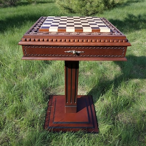 Wooden chess table &quot;Battle for Kings&quot;,2 drawers-storage for chess pieces ash solid wood chess set exclusive Anniversary,Wedding gift for him