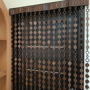 Door Curtain &quot;Leaves&quot; Dark /light wood, Custom SIZES, Gold wooden Decor for living room,doorway,window,beaded curtains wood beech, wife gift
