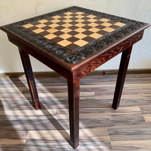 Chess table with Big storage for pieces, solid ash wood , carving  handmade,  wooden Gift Anniversary, Birthday for Man, Dad,
