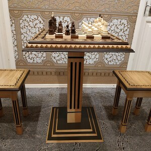 Handmade Ash Wood Chess Table Set: Unique Woodcarving, Stools & Pieces
