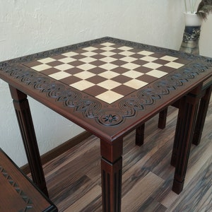 Chess set "Waves of Aspiration" table + wooden stools from ash wood, board game,handmade Christmas gift for son, husband