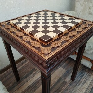 Wooden Chess set &quot;Waves of Aspiration&quot; table from ash wood, semi-gloss, personalized handmade Anniversary, Christmas gift for son, husband