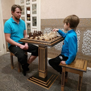 Chess set &quot;Bright Victory&quot; from solid ash wood, wooden board/table furniture, stools, chess pieces handmade modern Wedding Anniversary gift