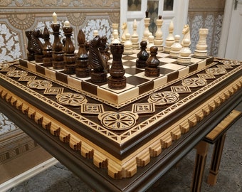 Chess set "Bright Victory" wooden chess board+pieces "Elite" handmade ash maple wood, exclusive chess personalized Wedding, Anniversary gift