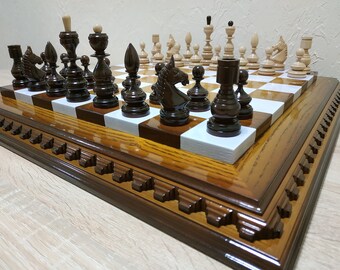 Wooden Chess set chess board wood chess pieces wood carving handmade family game chess set unique exclusive handmade Christmas chess gift
