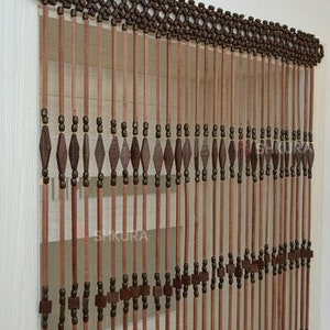 Beaded Door/Window Curtain &quot;Eco style&quot; dark for doorway wooden beads beech wood Decor for living room,kitchen,  Handmade gift mother wife,