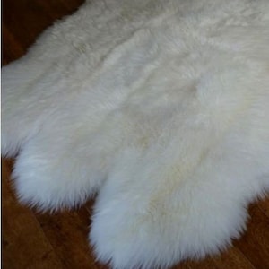 Genuine Sheepskin rug sheep skin rug, Fur rug, Living room rug, White, Brown rug, Handmade bedroom rug. Size 71in / 59in. Wool + leather