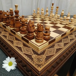 Wooden Chess set &quot;To my King / Queen&quot;- Аnniversаry gift for husbаnd wife chess pieces+board chess figures handmade chess game carved wood