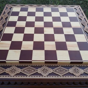 Wooden chess board, chess set wood handmade, birthday chess gift for husband, Carved wood chess board set rare unique chess board exclusive