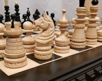 Chess Pieces Large, classical pieces woodcarving handmade wooden set family game, exclusive Anniversary gift husband, boyfriend, maple wood