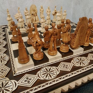 Holz Schach set &quot;Battle of Thrones&quot; Stücke Exklusive Handarbeit großes Holz Schach Unikat Geschenk für Mann Vater Freund Geschnitzt Holz