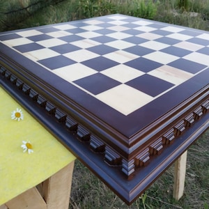 Wooden chess board, chess set wood handmade, Carved wood chess board set rare unique chess board exclusive birthday chess gift for husband