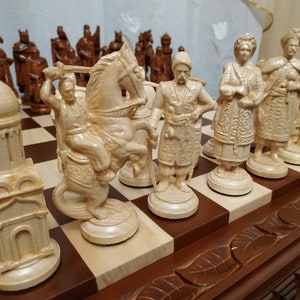 Holz Schachfiguren &quot;Cossacks&quot; große Hoch schachfiguren Schachset Unikat Brettspiel Figuren Holz exklusives Schach Handarbeit Geschenk seltenes Schach