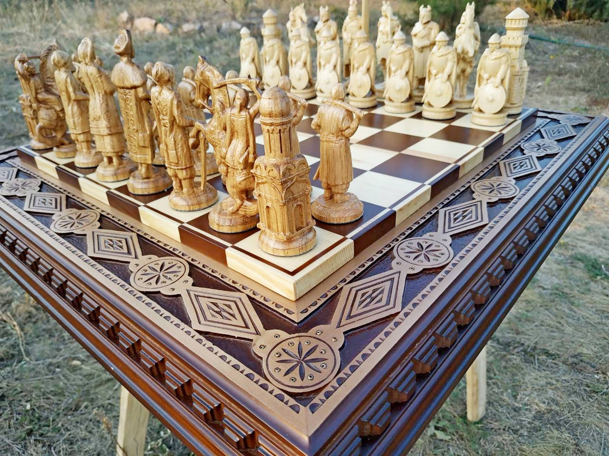 Wooden Chess Set Custom Engraving Chess Board Chess Pieces 