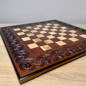 Ash solid wood chess board, wood carving, handmade, family game, exclusive wedding anniversary gift for husband, father, boyfriend