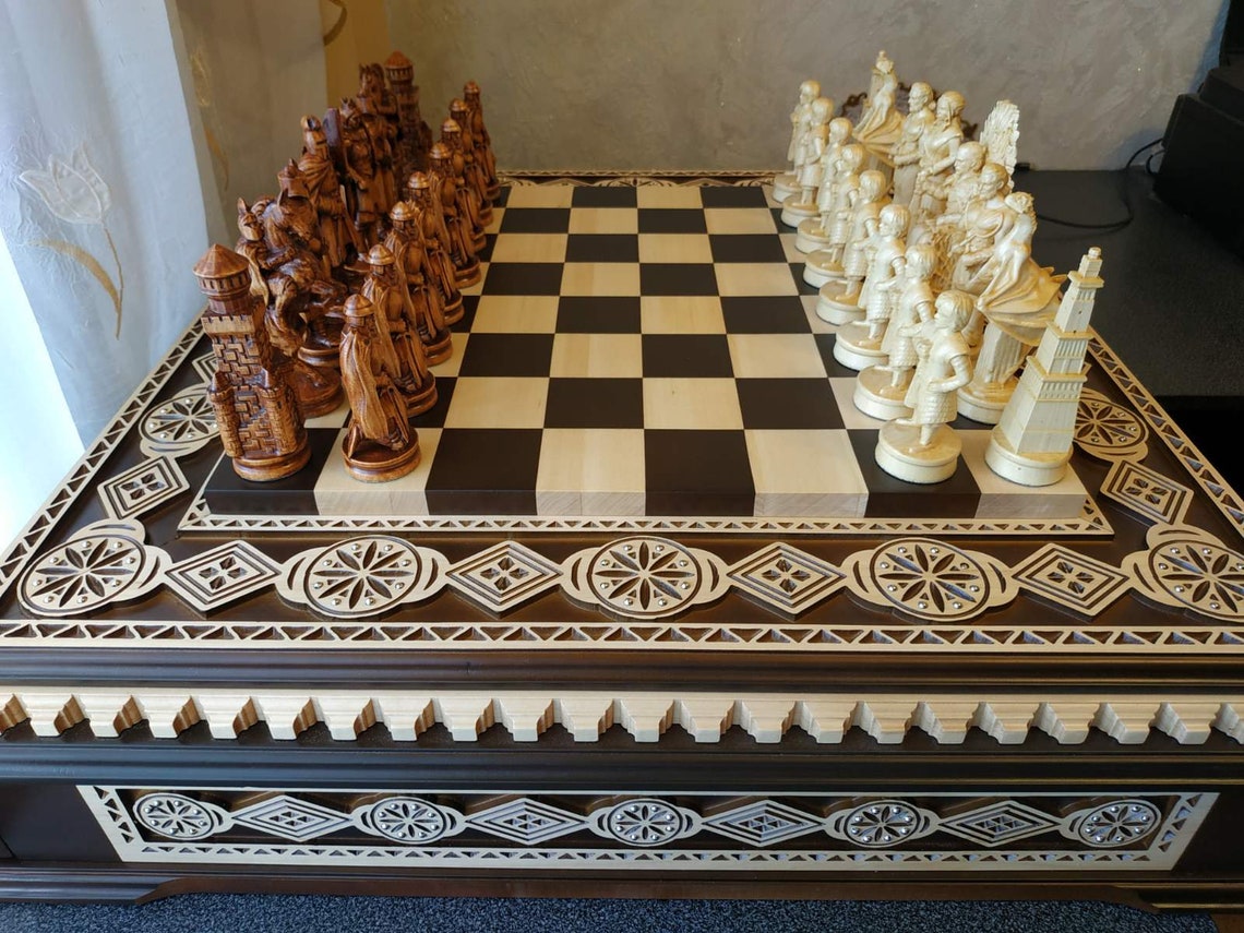 Chess set Knights Wooden board with storage for Etsy