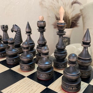 Classical chess  pieces ELITE, without Board, exclusive carved handmade Wooden Gift, solid maple wood, Annyversary Birthday gift for husbend