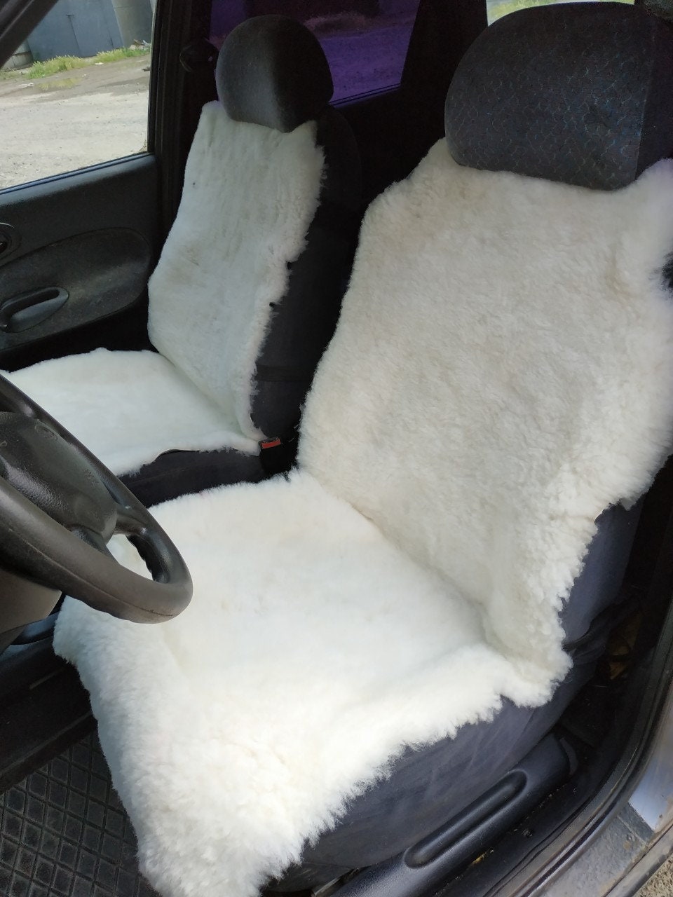 AutoSitzbezug für Auto Weiß echte Schaffell Universal Cape Kopfstütze Warme  Sitzauflage für Autostuhl Wolle warme Mantelbezüge für Fahrzeug - .de