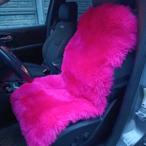 In Stock! Car Seat Cover for car Genuine Sheepskin Pink Black universal size Warm cape without Heаdrest,chair pad Christmas gift for him,her