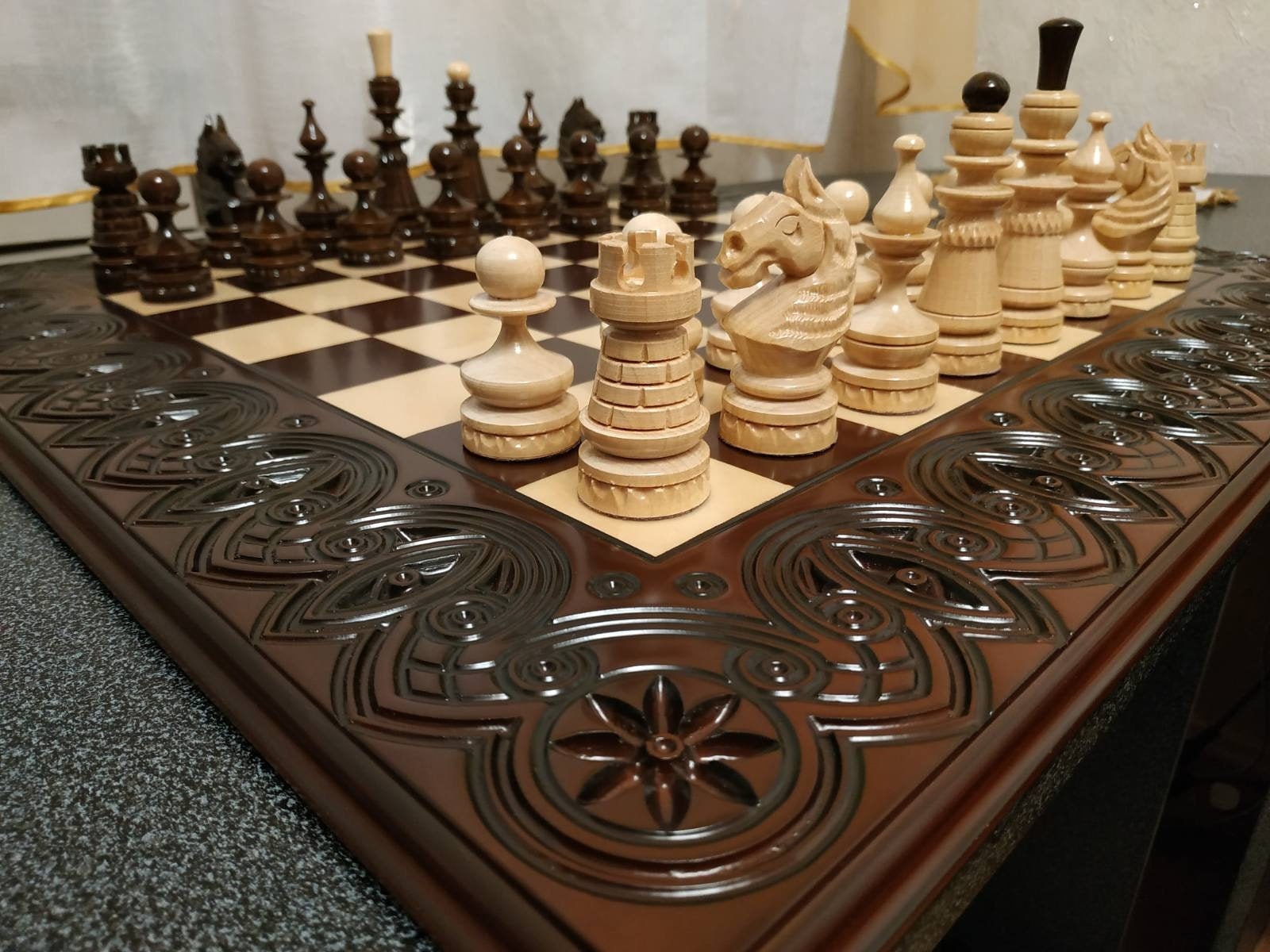 WE Games Folding Wood Travel Chess Set- 11.5 in Walnut Veneer Board