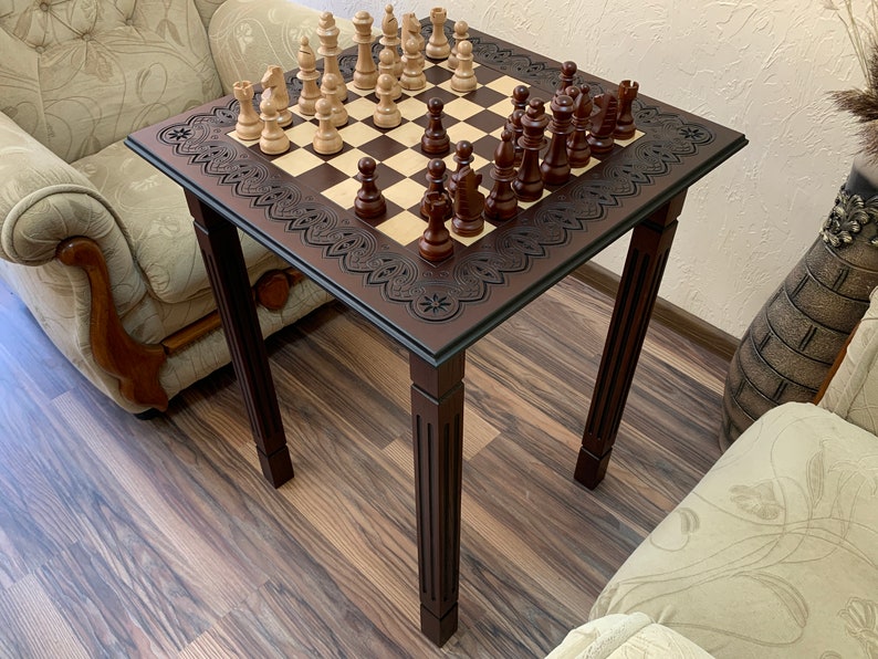 Chess set board, table, wooden classical pieces wood carving handmade family game unique exclusive Christmas gift for son husband boyfriend image 5