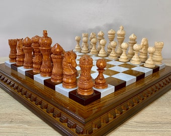 Chess set board &quot;Ombre&quot; with pieces &quot;Elegant Classic&quot; super gloss wooden board family game Carved wood Handmade gift husband son wife mother