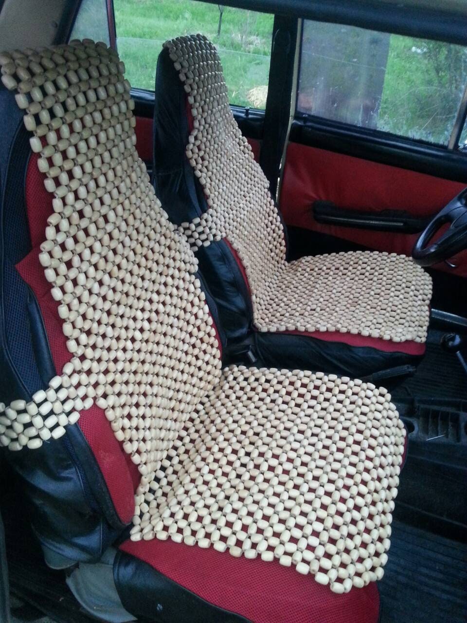 PAIR Car Seat Cover With HEADREST for Car Beaded Massager Wood Cover Cape  Wooden Back Buttocks Roller Massager Massage Beads Gift Husband 
