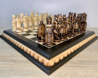 手作りの木製チェスセット：彫刻された駒、独占デザイン - Etsy 日本