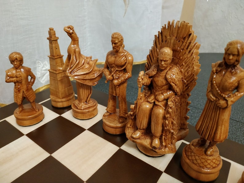 Wooden Chess set Game of Thrones board pieces Etsy
