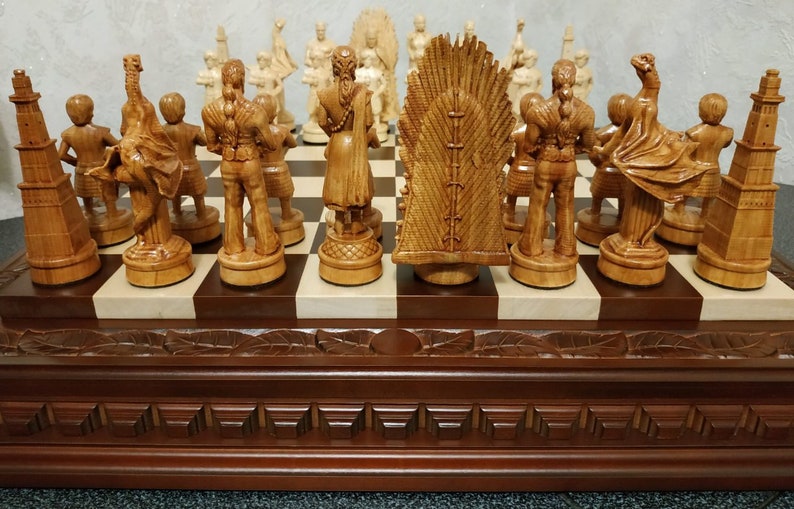 Wooden Chess set Game of Thrones board pieces Etsy