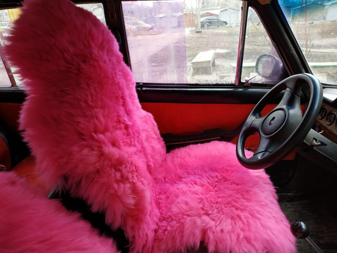 Pink sheepskin seat covers deals