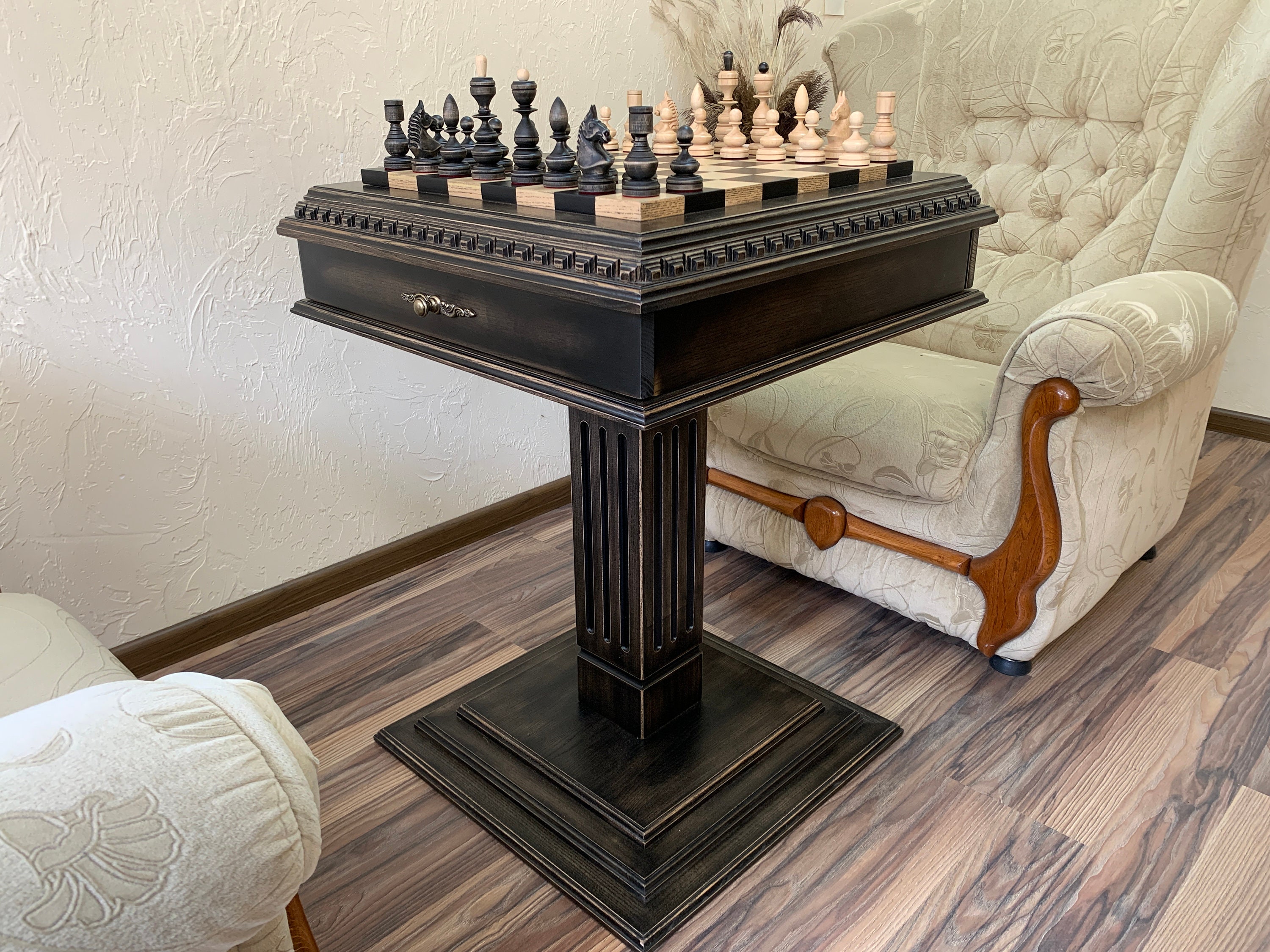 19.7” wooden chess board walnut without coordinates