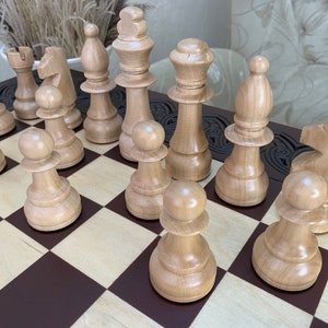 Chess set board, table, wooden classical pieces wood carving handmade family game unique exclusive Christmas gift for son husband boyfriend image 9