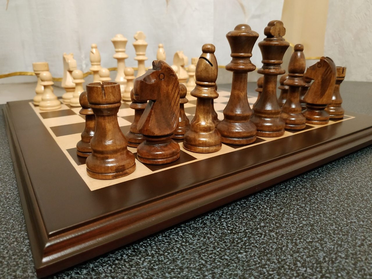 Wooden Chess Set Chess Board Pieces Wood Carving Handmade Etsy Australia