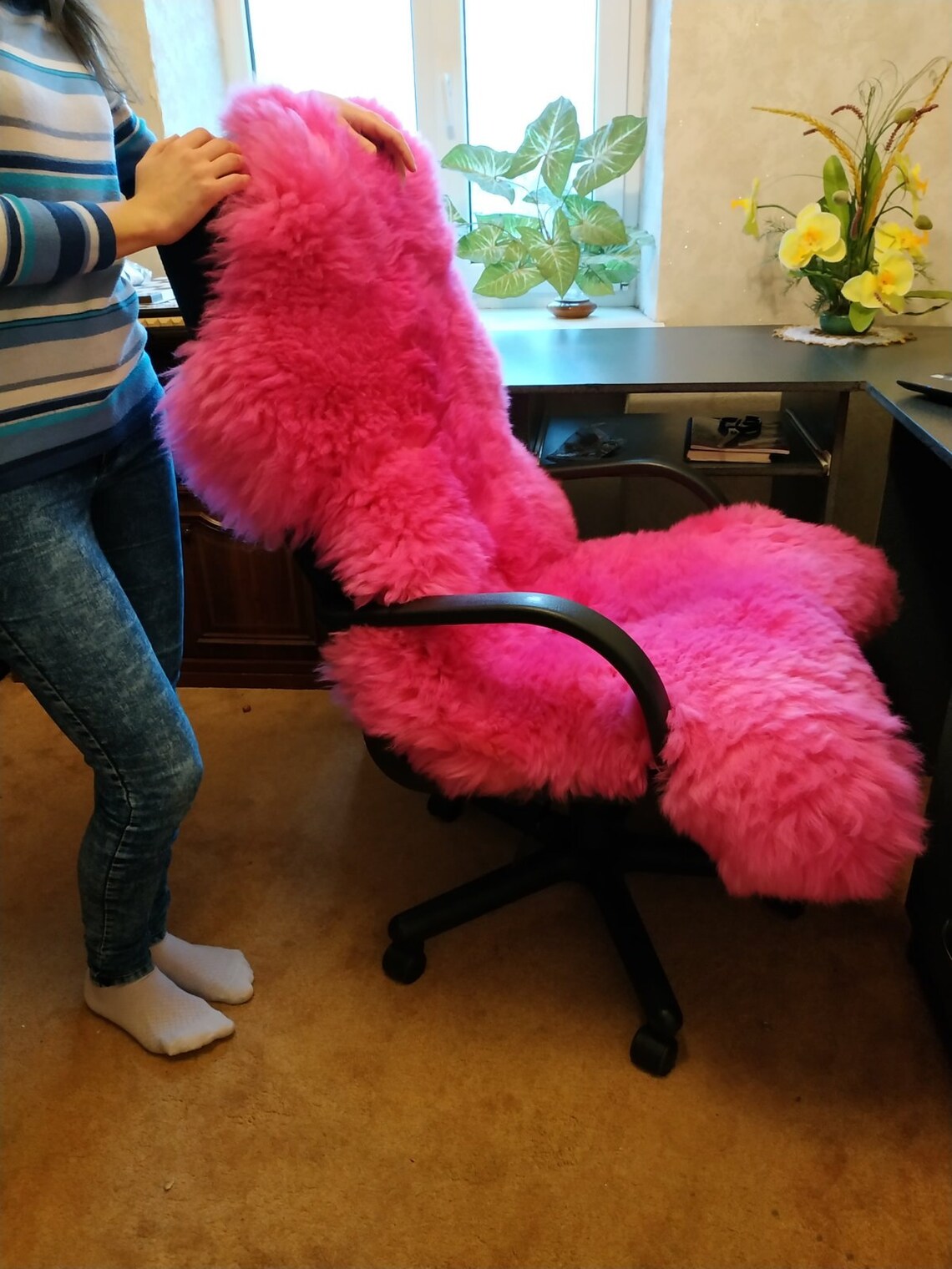 Office Chair Cover Genuine Sheepskin Seat Cape Universal Warm Etsy