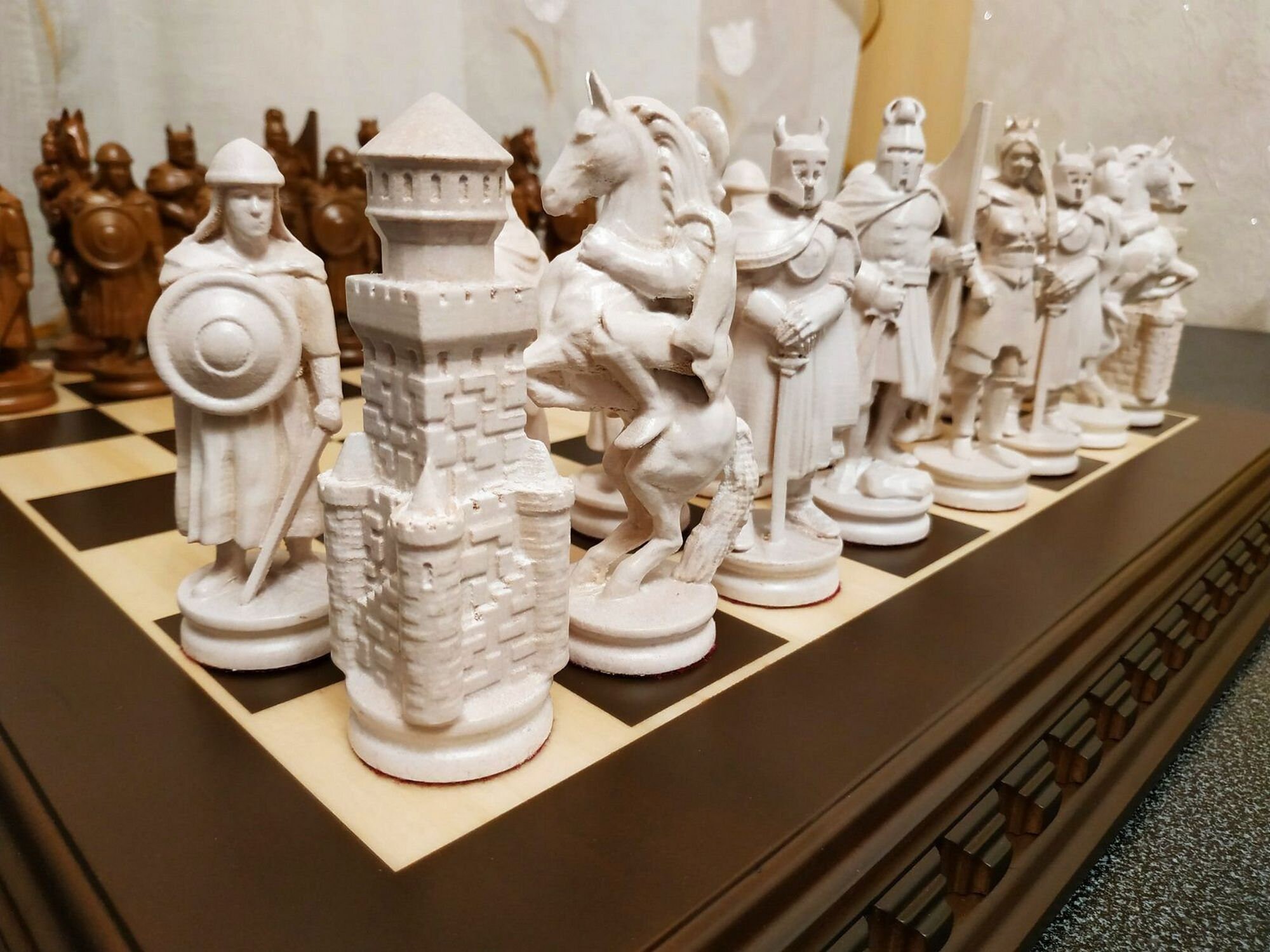 Wooden chess pieces Knights white high chess set Etsy