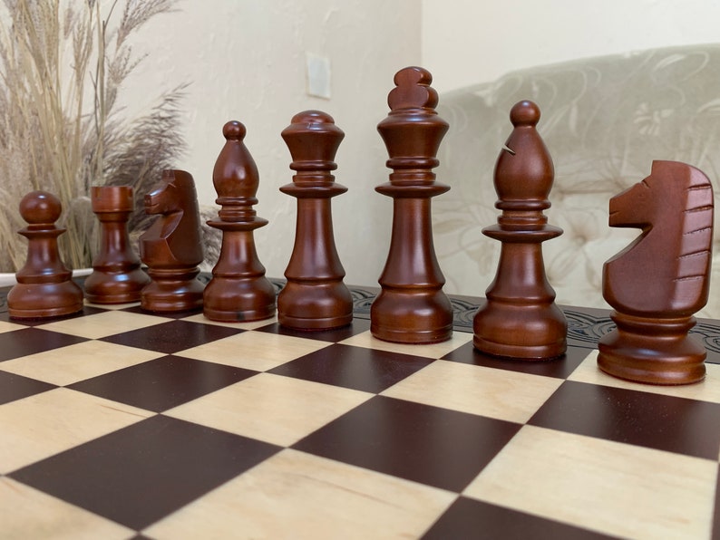 Chess set board, table, wooden classical pieces wood carving handmade family game unique exclusive Christmas gift for son husband boyfriend image 8