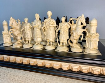 手作りの木製チェスセット：彫刻された駒、独占デザイン - Etsy 日本