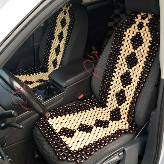 PAIR Car Seat Cover With HEADREST for Car Beaded Massager Wood Cover Cape  Wooden Back Buttocks Roller Massager Massage Beads Gift Husband 