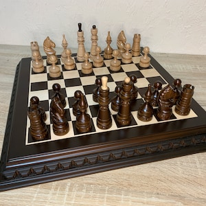 Wooden Chess Set Custom Engraving Chess Board Chess Pieces Wood Carving ...