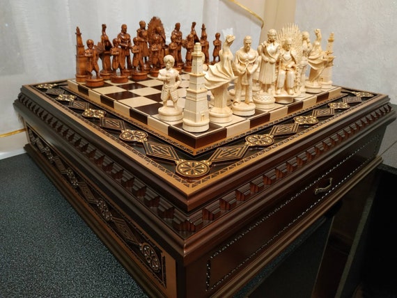 Chess Set with Storage, Handmade Custom Chess Set & Board with Hidden Key