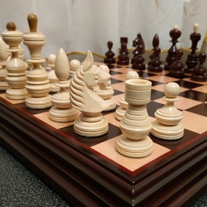 Wooden chess pieces &quot;Elite Сlassic&quot;exclusive carved wood unique woodcarving  handmade gift for father husband boyfriend, PRICE without BOARD