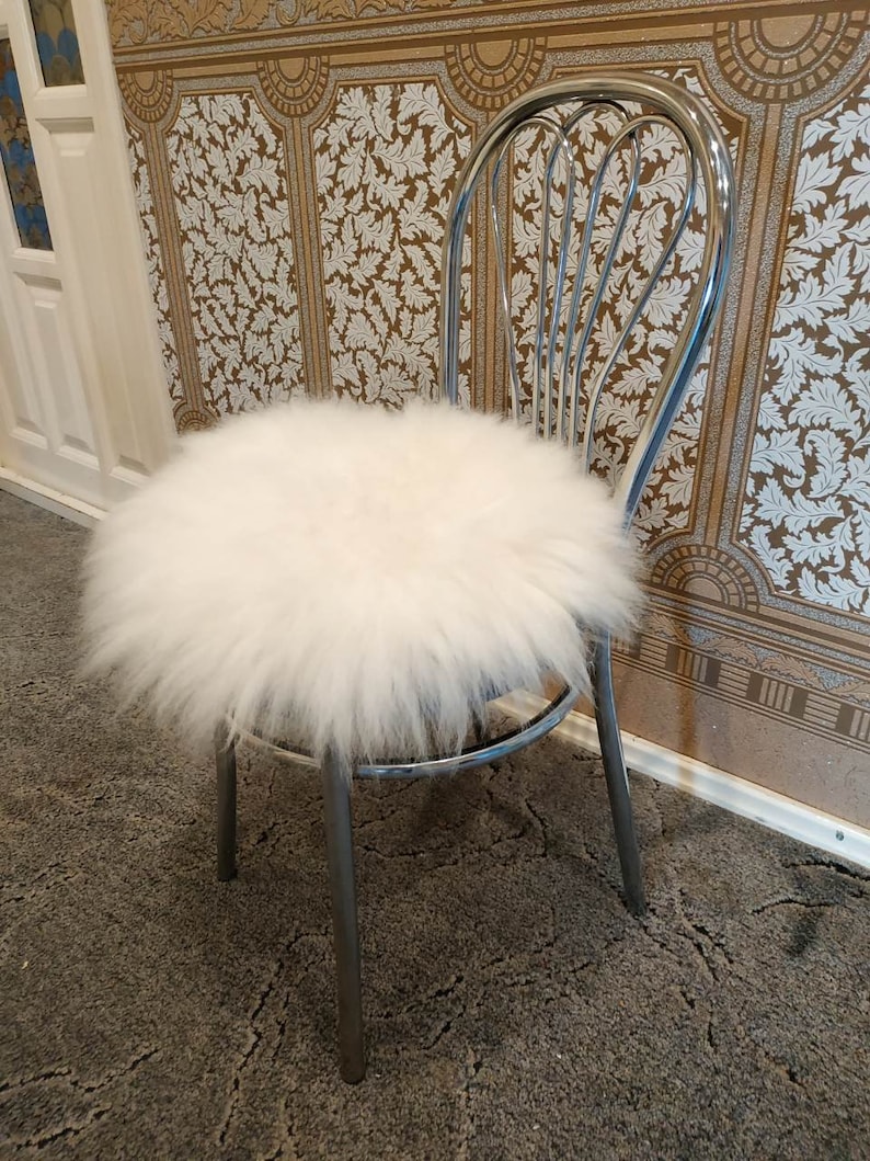 Round Chair pads Sheepskin White Gray Sheepskin stool covers Etsy